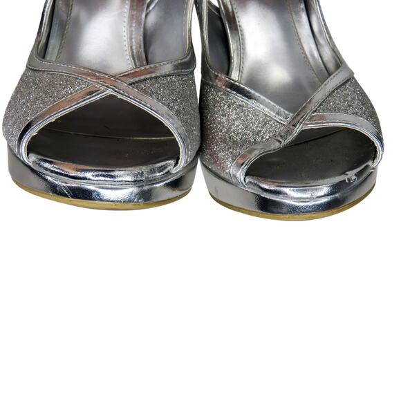 Brash Silver Sparkly Glitter Open Toe Platform Stiletto Heels Size 6.5 - Picture 4 of 10